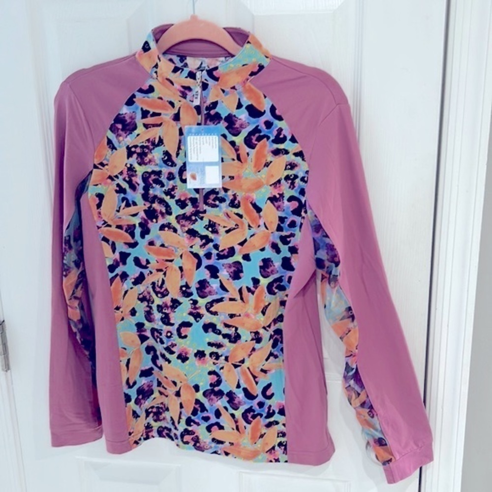 EIS NWT Athletic LS Paneled Tropical Violet Floral COOL Sun Shirt UPF50+ L/XL/2X